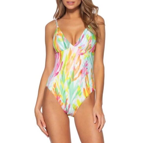 New. Becca watercolor plunge neck swimsuit. - Picture 2 of 7